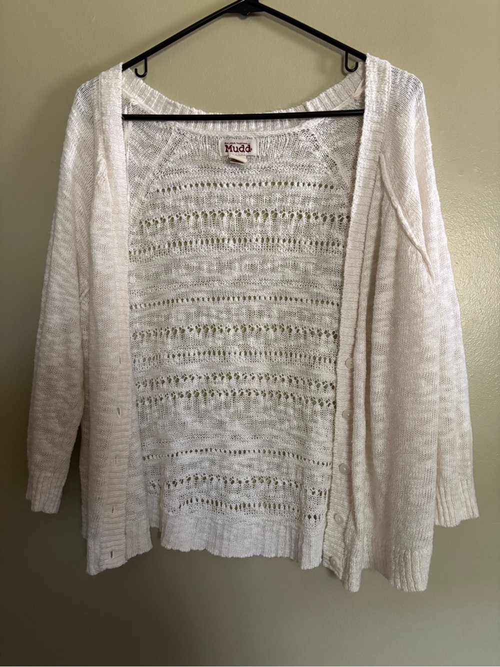 Mudd Women's Ivory Open-Knit Button Cardigan
